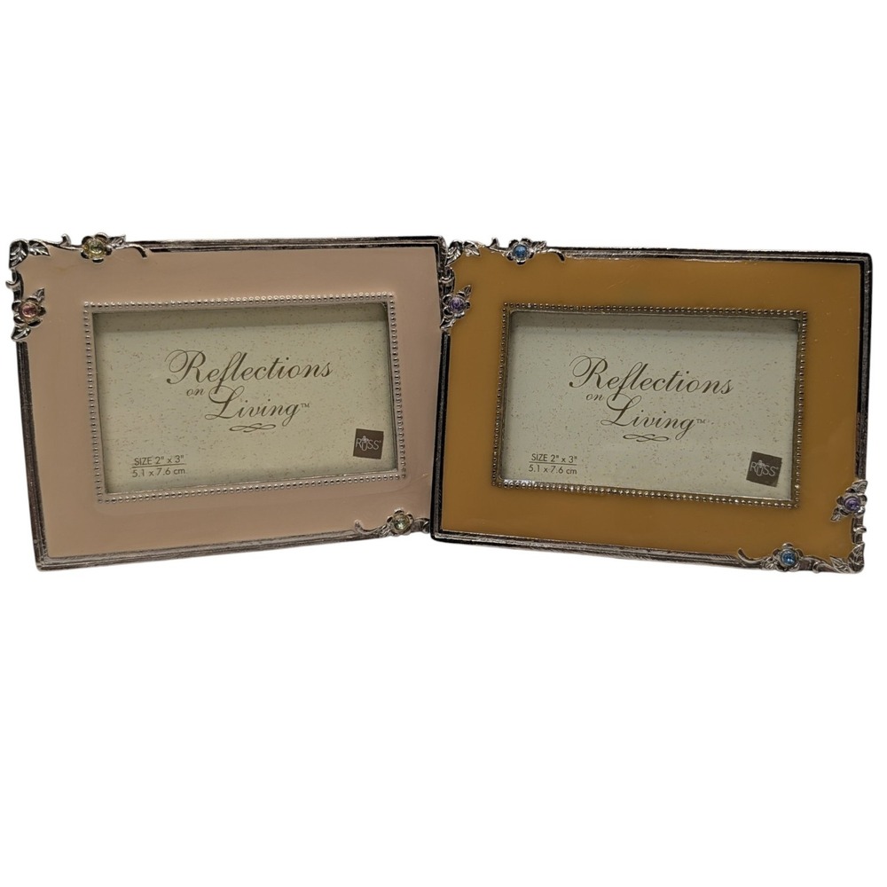 Vintage Russ Enamel Frames Studded Silver Tone Reflections On Living Lot of Two